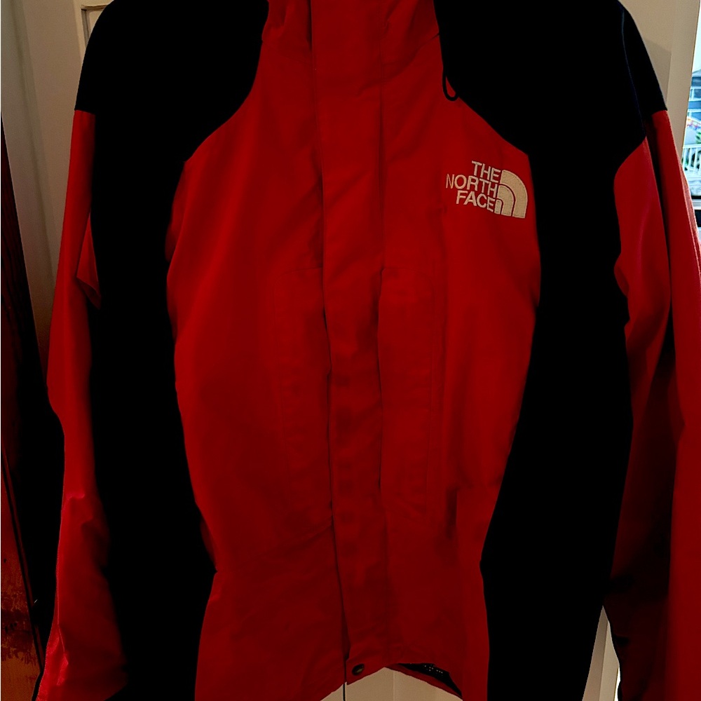 The north face ski jacket, heavily worn. No rips or tears.
